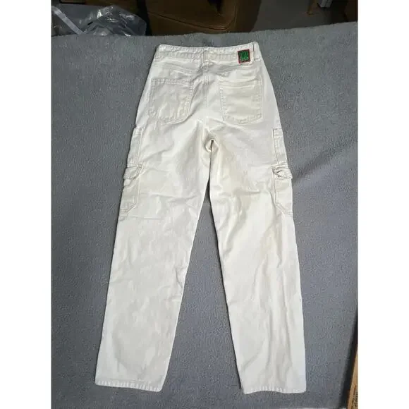 Empyre Tori Cargo Jeans 2 High Rise Baggy Wide Leg Y2K White Denim Pants XS - Picture 7 of 16